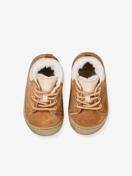Lace-Up Pram Shoes with Fur Lining, for Babies camel - vertbaudet enfant 