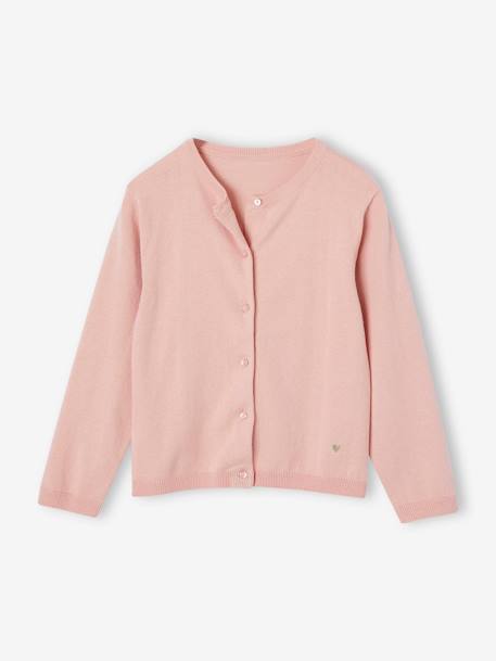 Gilet fille maille fine BASICS anthracite+beige chiné+bleu grisé+blush+bois de rose+jaune+marine+prune+vanille+vert émeraude - vertbaudet enfant 