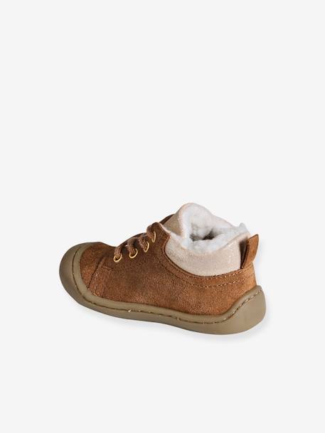 Lace-Up Pram Shoes with Fur Lining, for Babies camel - vertbaudet enfant 