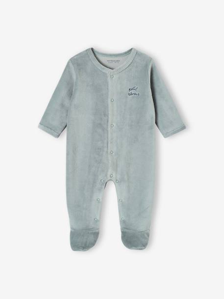 Pack of 3 Velour Sleepsuits, Special Opening for Newborns, for Babies aqua green+dusky pink+golden yellow - vertbaudet enfant 