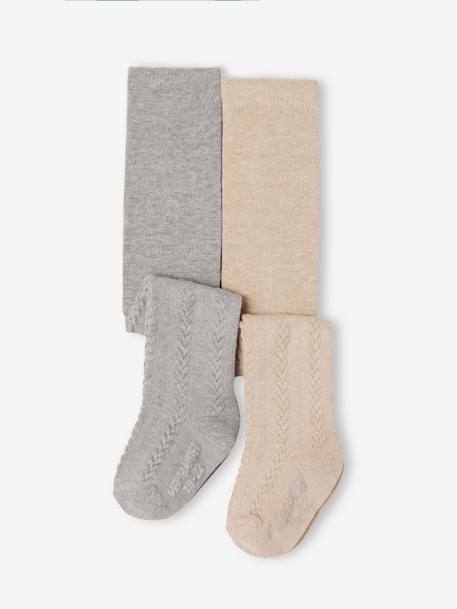 Lot de 2 paires de collants en maille torsadée bébé fille gris chiné+marine - vertbaudet enfant 