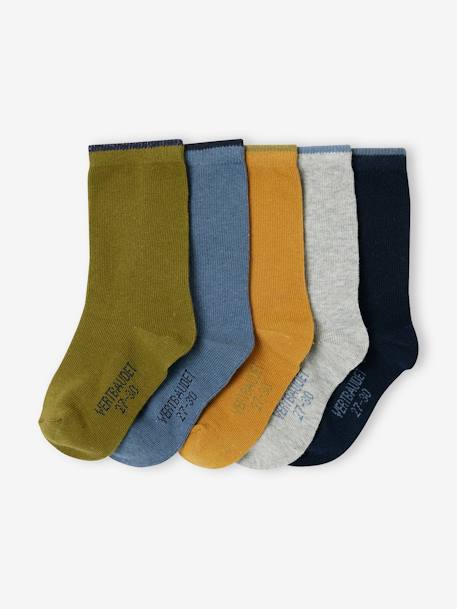 Pack of 5 Pairs of Basics Socks for Boys olive - vertbaudet enfant 