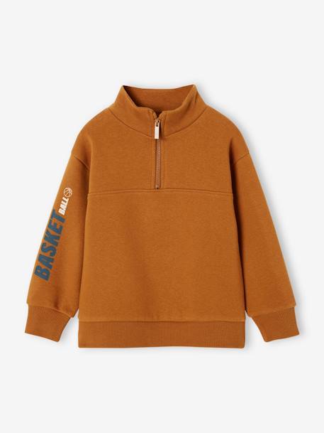 Sweat col camionneur sport garçon motif basket sur manche anthracite+noisette - vertbaudet enfant 