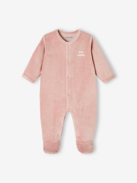 Pack of 3 Velour Sleepsuits, Special Opening for Newborns, for Babies aqua green+dusky pink+golden yellow - vertbaudet enfant 