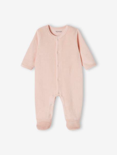Pack of 3 Velour Sleepsuits, Special Opening for Newborns, for Babies aqua green+dusky pink+golden yellow - vertbaudet enfant 