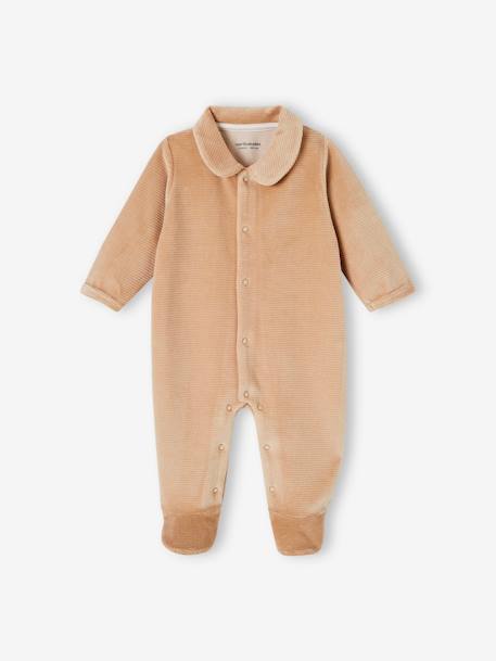 Lot de 2 pyjamas bébé mixtes en velours ouverture naissance beige+rose - vertbaudet enfant 