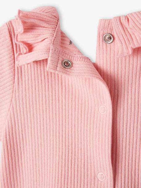 Tee-shirt en côtes bébé avec collerette écru+rose - vertbaudet enfant 