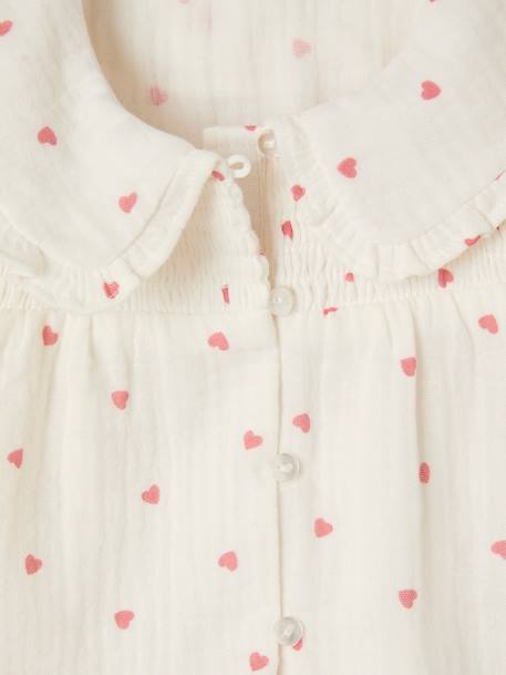 Hearts Blouse in Cotton Gauze for Baby Girls ecru - vertbaudet enfant 