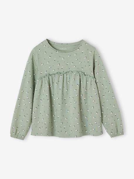 T-shirt blouse fille imprimé manches longues beige+écru+rose poudré+vert de gris - vertbaudet enfant 
