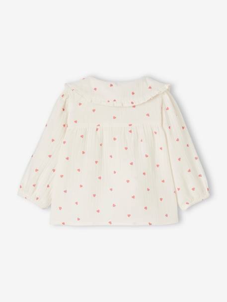 Hearts Blouse in Cotton Gauze for Baby Girls ecru - vertbaudet enfant 