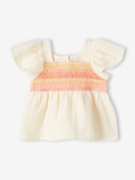 Cotton Gauze Blouse with Crochet Neckline for Babies ecru - vertbaudet enfant 