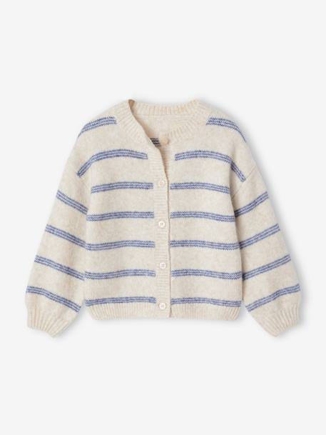 Gilet fille maille mousseuse gris chiné+vanille - vertbaudet enfant 