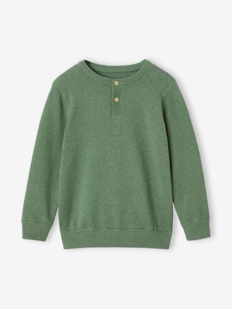 Pull garçon col tunisien vert chiné - vertbaudet enfant 