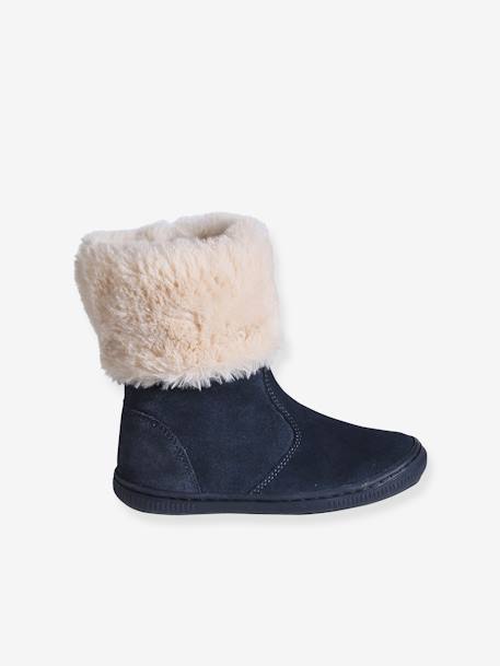 Knee High Boots with Faux Fur, for Girls navy blue - vertbaudet enfant 