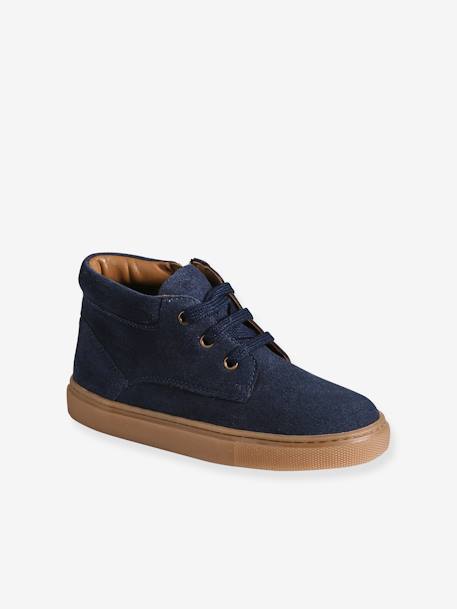 Baskets enfant garçon cuir montantes zippées et élastiquées marine - vertbaudet enfant 