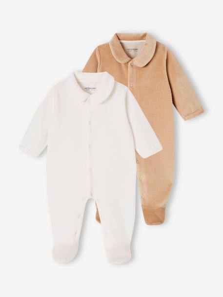 Lot de 2 pyjamas bébé en velours naissance beige+rose - vertbaudet enfant 