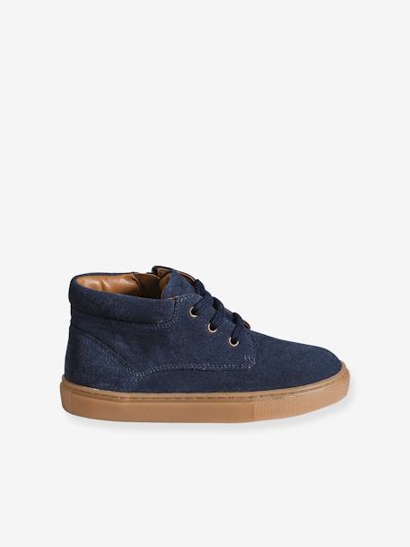 Baskets enfant garçon cuir montantes zippées et élastiquées marine - vertbaudet enfant 