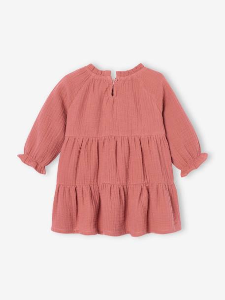 Robe bébé à volants en gaze de coton vieux rose - vertbaudet enfant 