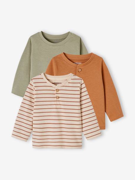 Pack of 3 Basics Tops in Organic Cotton for Babies pecan nut+red - vertbaudet enfant 