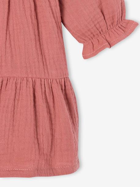 Robe bébé à volants en gaze de coton vieux rose - vertbaudet enfant 