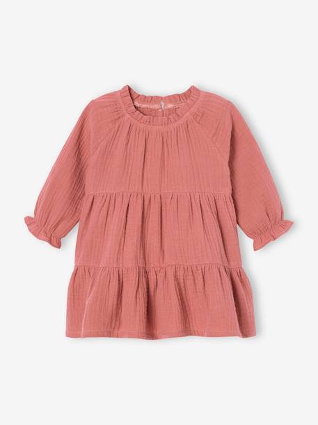Robe bébé à volants en gaze de coton vieux rose - vertbaudet enfant 