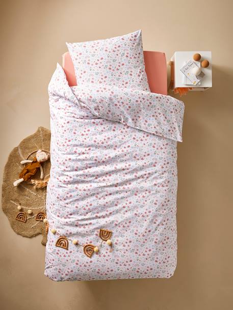 Essentials Duvet Cover + Pillowcase Set, Rainbow Flowers printed white - vertbaudet enfant 