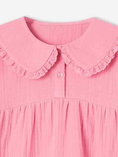 Cotton Gauze Blouse with Fancy Peter Pan Collar for Girls old rose - vertbaudet enfant 