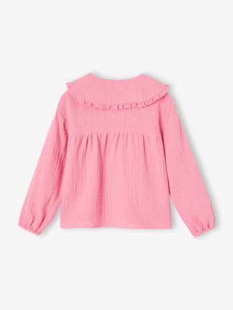 Cotton Gauze Blouse with Fancy Peter Pan Collar for Girls old rose - vertbaudet enfant 