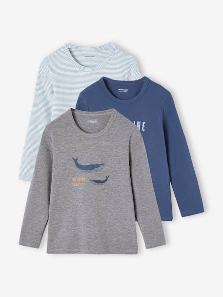 lot de 3 tee-shirts 'Baleine' garçon manches longues bleu ciel - vertbaudet enfant 