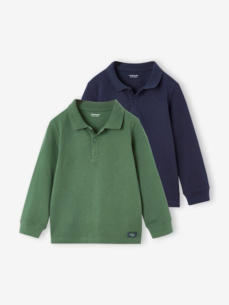 Lot de 2 polos garçon manches longues vert - vertbaudet enfant 
