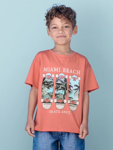 T-Shirt for Boys aqua green+coral+ecru - vertbaudet enfant 