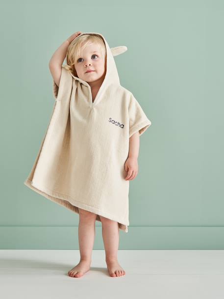 Poncho de bain bébé avec coton recyclé personnalisable Animal beige+ocre+olive+rose pâle - vertbaudet enfant 