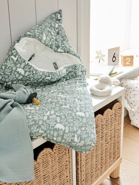 Nid d'ange enveloppant en coton beige imprimé+bleu glacier+bleu grisé+imprimé grenier+vanille - vertbaudet enfant 