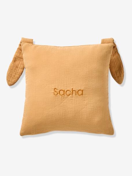 Coussin animal en gaze de coton personnalisable cannelle+rose+vert sauge - vertbaudet enfant 