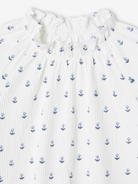 T-shirt fantaisie col élastiqué volanté fille écru+marine - vertbaudet enfant 