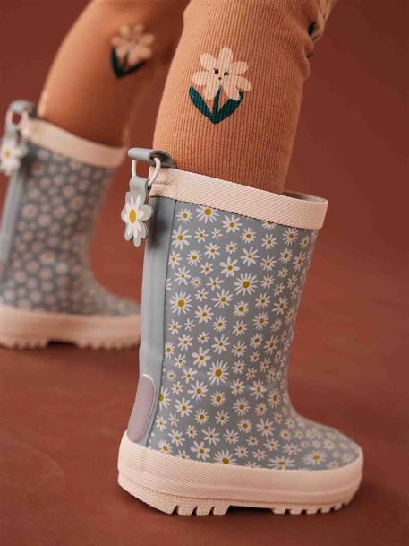 Bottes pluie fille caoutchouc bleu imprimé+lot rose - vertbaudet enfant 