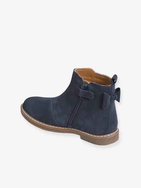 Boots enfant fille cuir zippées noeud fantaisie BLEU FONCE UNI+noir imprimé - vertbaudet enfant 