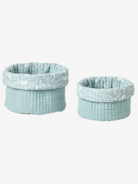 Pack of 2 Reversible Storage Baskets, In the Woods sage green - vertbaudet enfant 