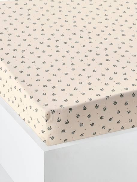 Fitted Sheet in Recycled Cotton for Children, Retro Flowers printed white - vertbaudet enfant 