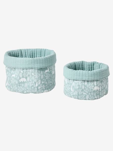 Pack of 2 Reversible Storage Baskets, In the Woods sage green - vertbaudet enfant 