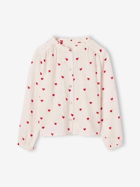 Chemise file gaze de coton imprimée personnalisable blanc imprimé+écru+rose pâle - vertbaudet enfant 