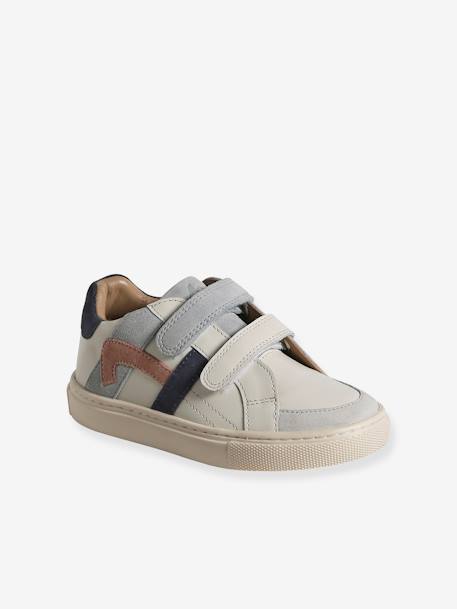 Baskets enfant garçon cuir à scratchs écru+lot blanc+lot bleu - vertbaudet enfant 