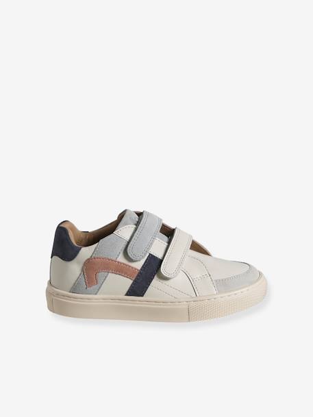 Baskets enfant garçon cuir à scratchs écru+lot blanc+lot bleu - vertbaudet enfant 