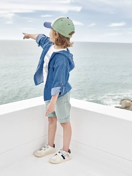 Baskets enfant garçon cuir à scratchs écru+lot blanc+lot bleu - vertbaudet enfant 