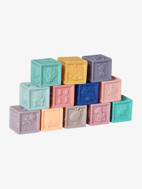 Set of 12 Smooth Cubes multicoloured - vertbaudet enfant 