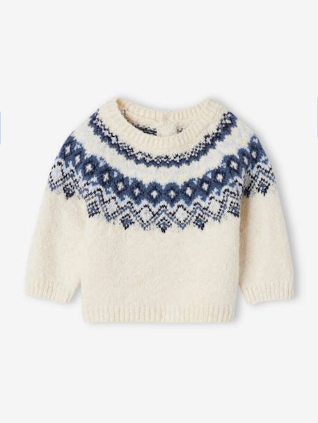Jacquard Jumper in Ultra Soft Fuzzy Knit for Baby Boys ecru+khaki - vertbaudet enfant 
