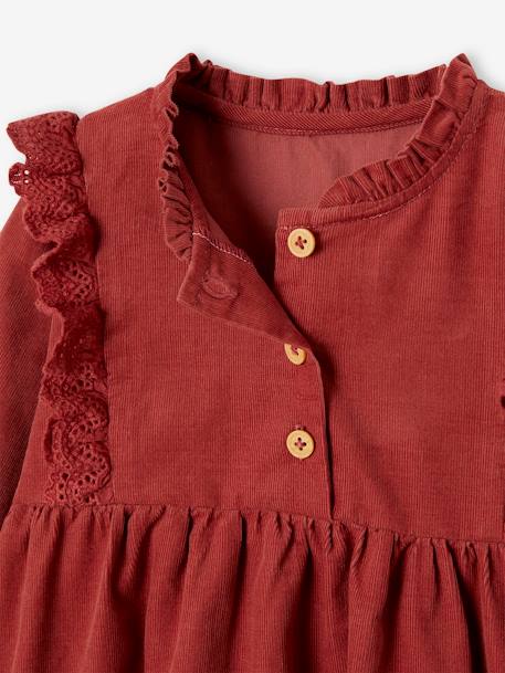 Corduroy Dress with Broderie Anglaise Ruffles for Baby Girls terracotta - vertbaudet enfant 