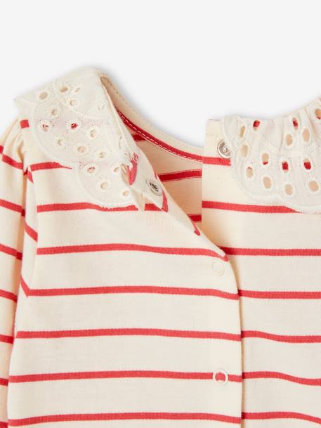 T-shirt bébé col brodé manches longues beige clair+rayé marine+rayé rouge - vertbaudet enfant 