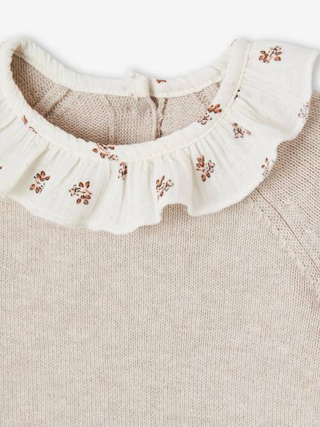 Pull bébé naissance à collerette fleurie beige chiné - vertbaudet enfant 