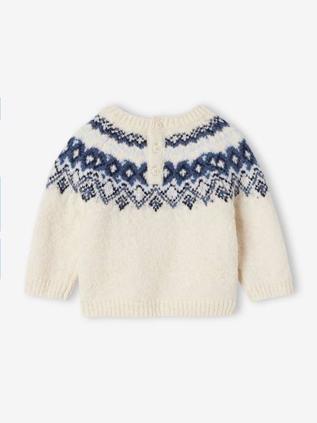 Jacquard Jumper in Ultra Soft Fuzzy Knit for Baby Boys ecru+khaki - vertbaudet enfant 